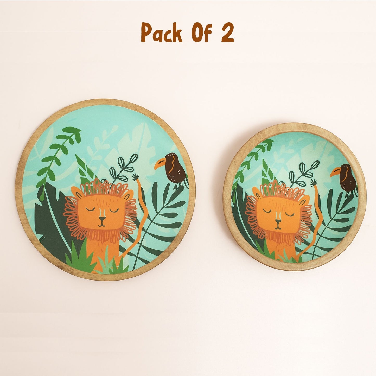 Sleepy Lion Jungle Wood Plate & Bowl Set – Handcrafted Safari Kids Dinnerware | Look Mumma