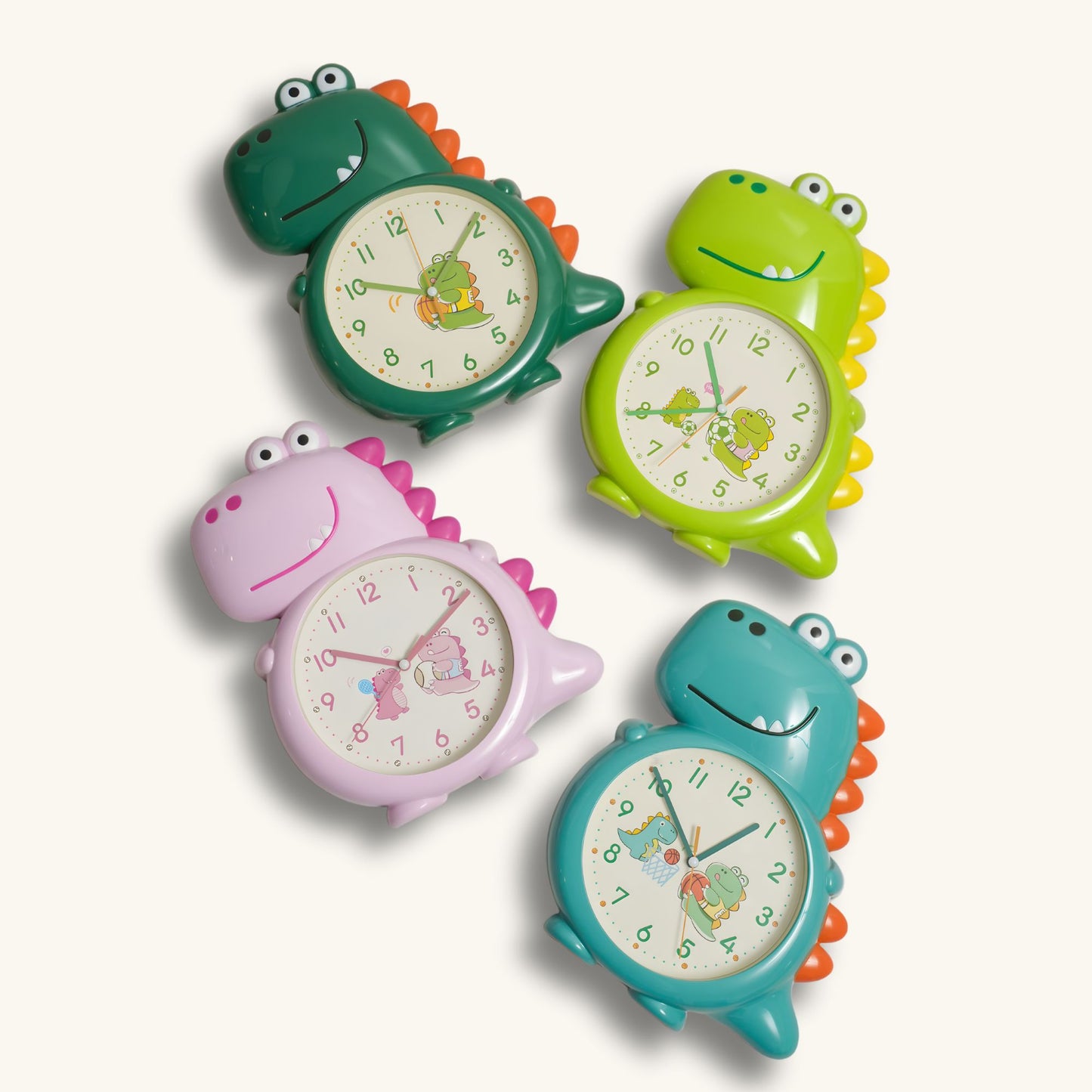 Darker forest Green Dino Buddy Wall Clock Bright Dinosaur Kids Room Hardware | Look Mumma