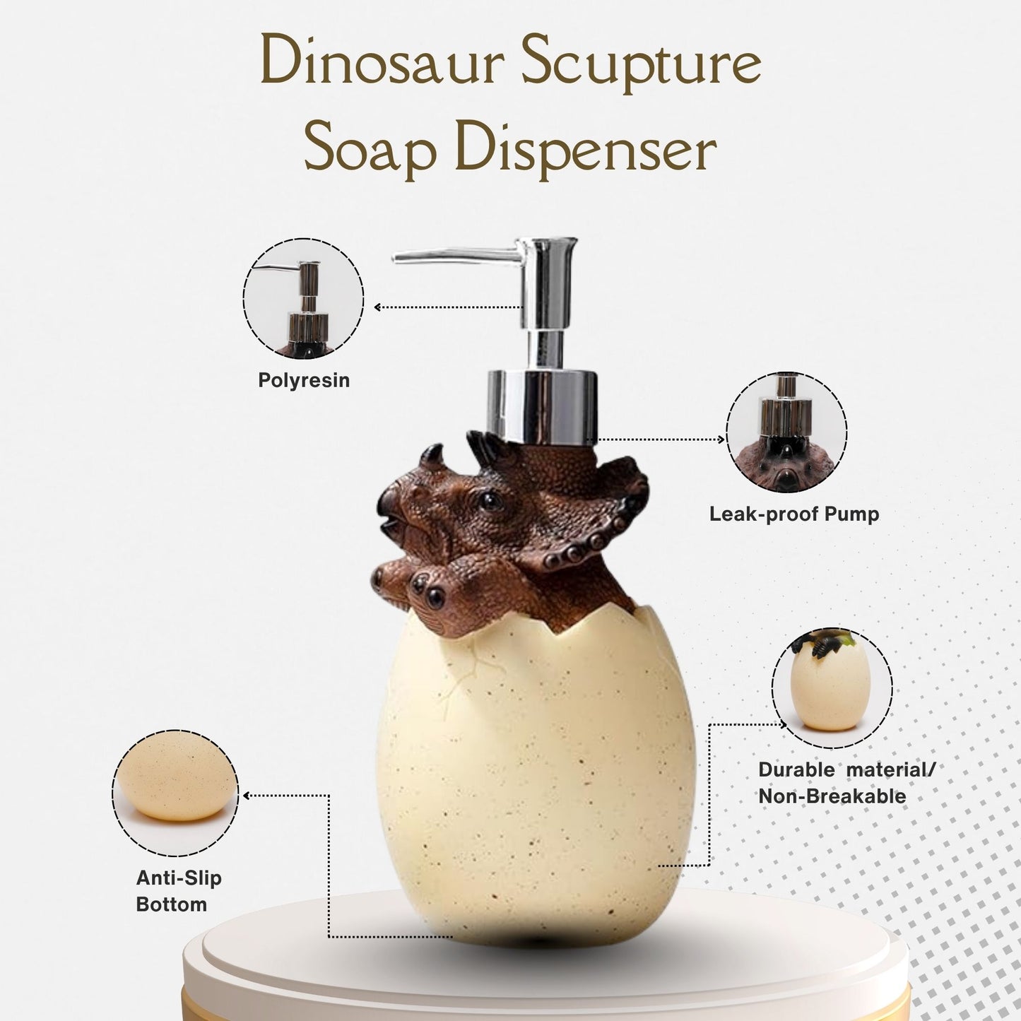 Brown Dino Egg Soap Dispenser – Handcrafted Polyresin Bathroom Accessory | Look Mumma