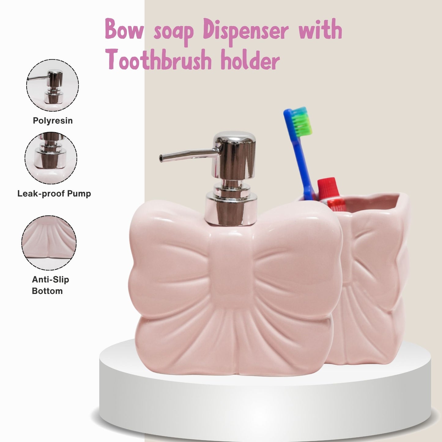Bow Soap Dispenser with Toothbrush Holder – Handcrafted Bathroom Set | Look Mumma