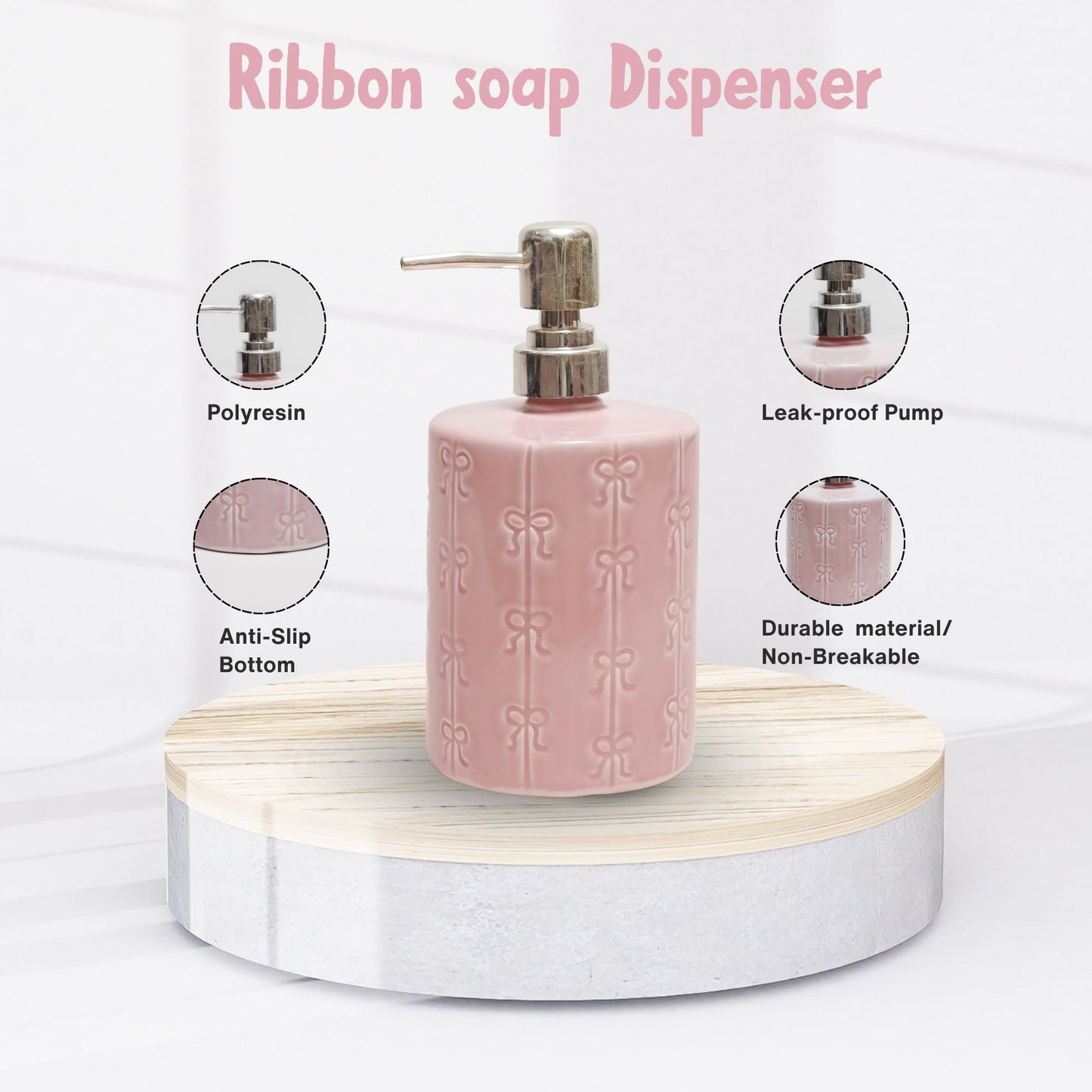 Ribbon Soap Dispenser | Elegant Pink Bathroom Accessory | Look Mumma