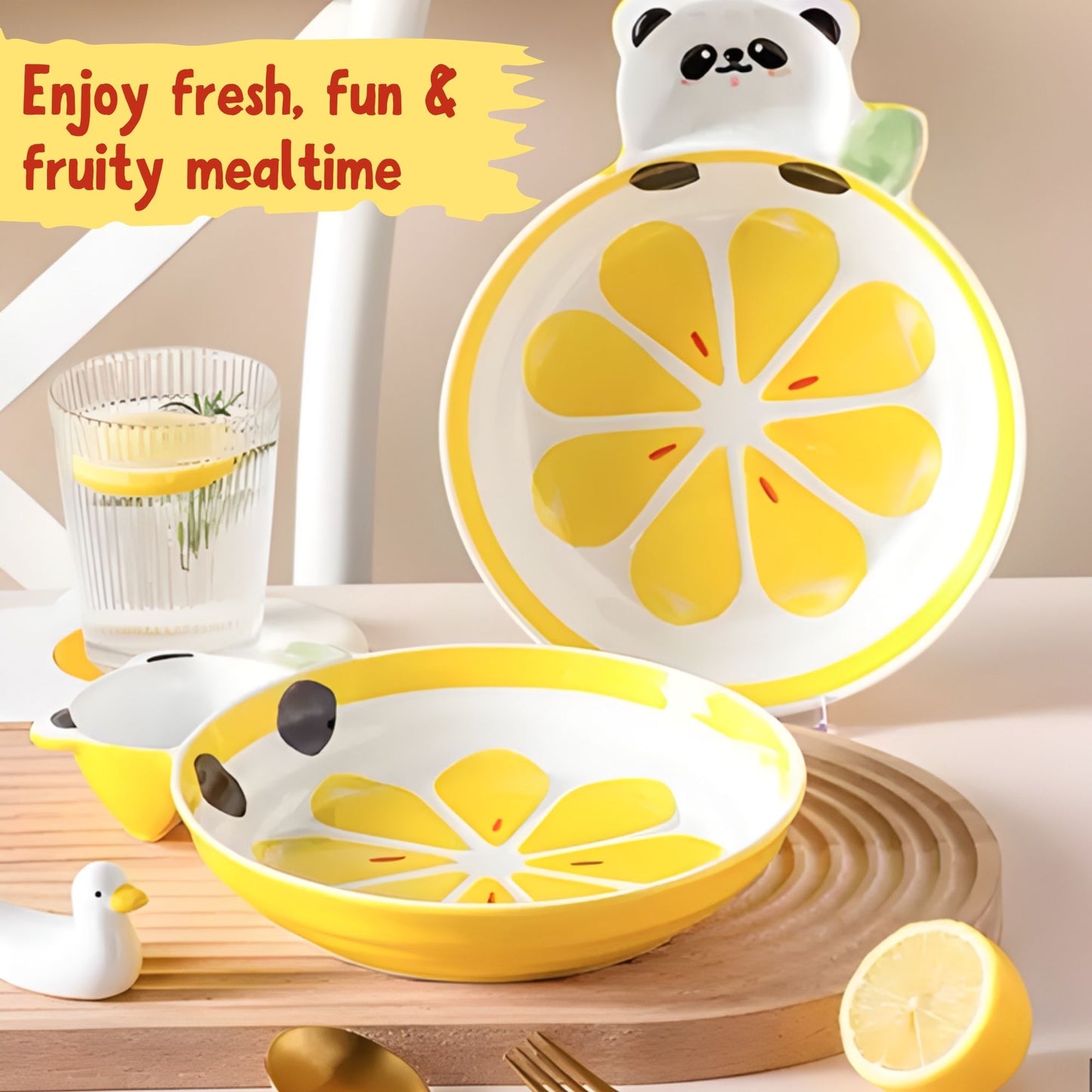 Panda Lemon Slice Ceramic Plate – Handcrafted Fruit & Animal Kids Dinnerware | Look Mumma