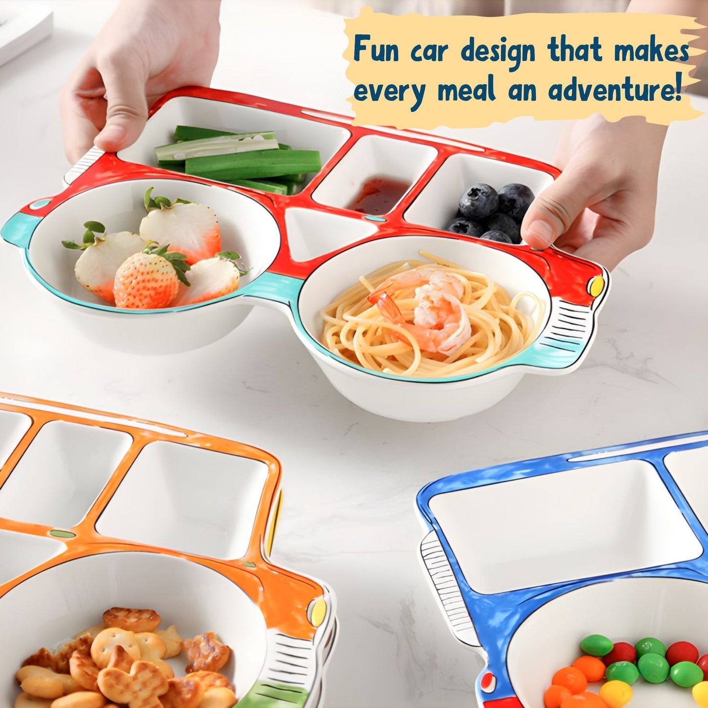 Blue Car Ceramic Plate – Handcrafted Kids Dinnerware | Look Mumma