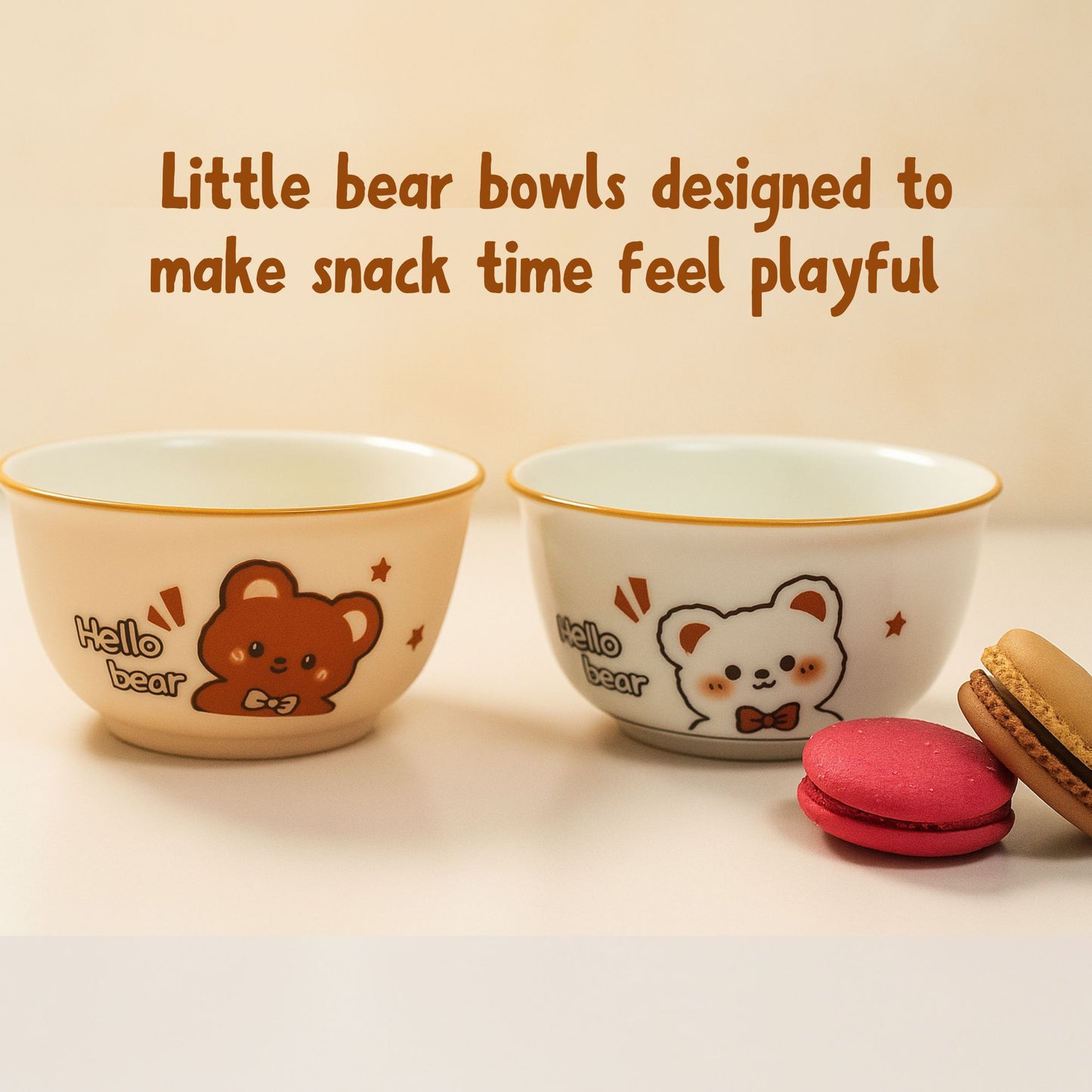 Set of 2 Bear Ceramic Snack Bowl / Dessert Dish – Handcrafted Lovely Kids Tableware | Look Mumma