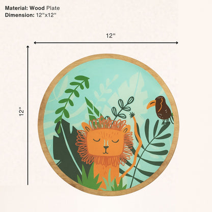 Sleepy Lion Jungle Wood  Plate– Handcrafted Safari Kids Dinnerware | Look Mumma