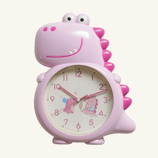 Pink Dino Buddy Wall Clock Bright Dinosaur Kids Room Hardware | Look Mumma