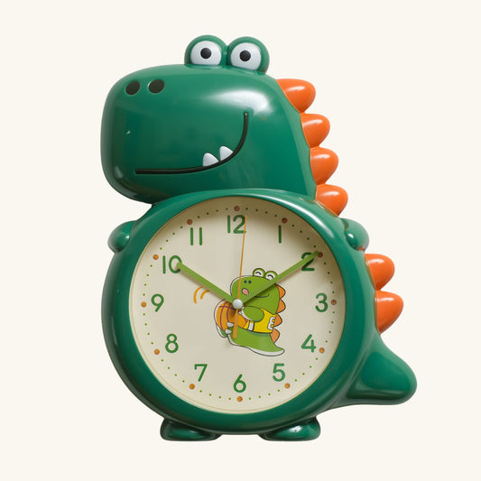 Darker forest Green Dino Buddy Wall Clock Bright Dinosaur Kids Room Hardware | Look Mumma