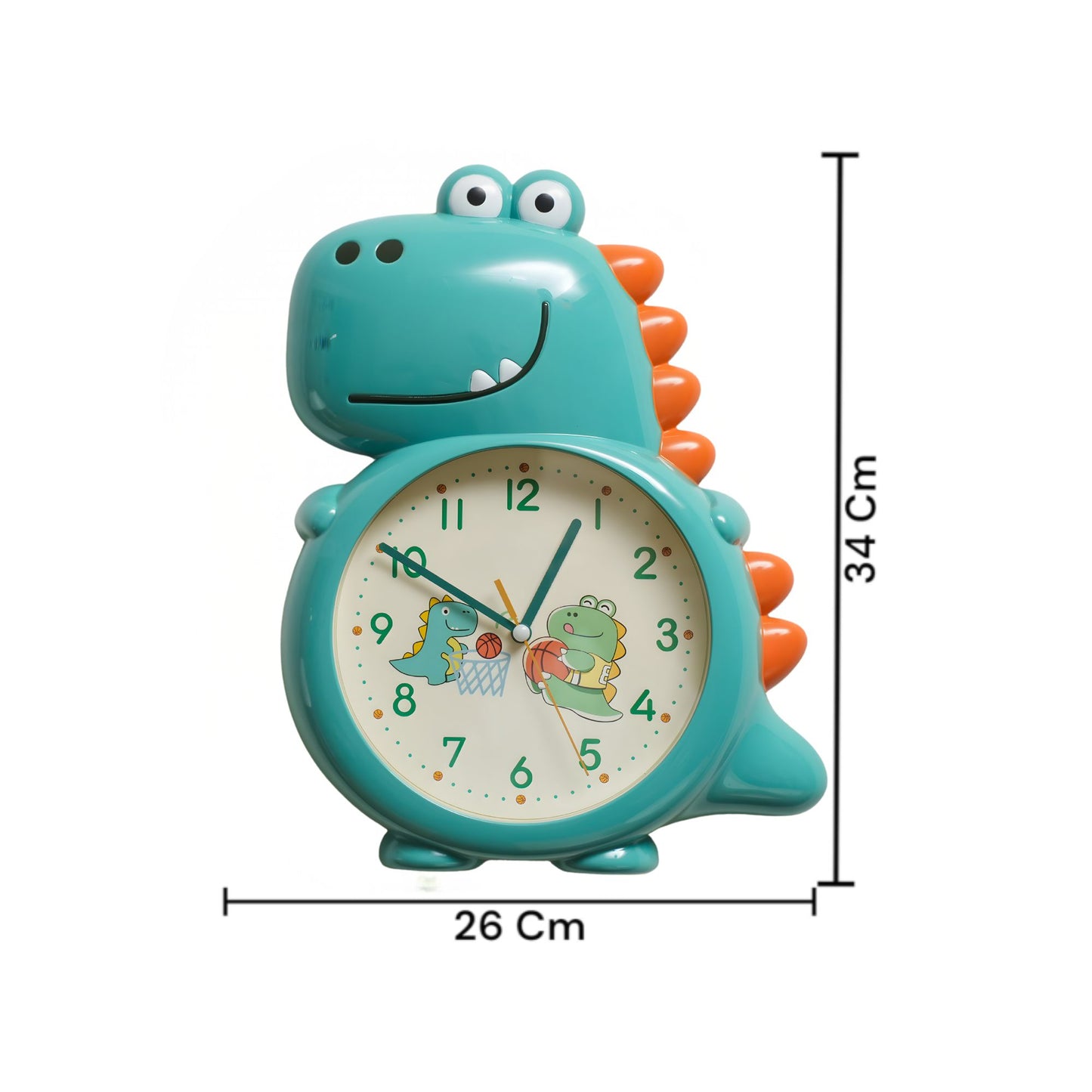 Turquoise Dino Buddy Wall Clock Bright Dinosaur Kids Room Hardware | Look Mumma