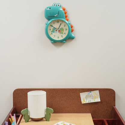Turquoise Dino Buddy Wall Clock Bright Dinosaur Kids Room Hardware | Look Mumma