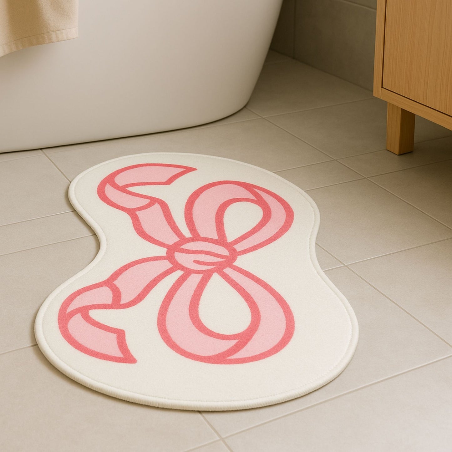 Pretty Bow Ribbon Abstract Floor Mat / Rug – Pastel Pink Kids Room Decor | Look Mumma