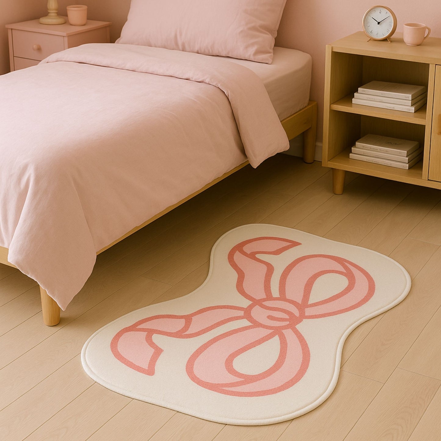 Pretty Bow Ribbon Abstract Floor Mat / Rug – Pastel Pink Kids Room Decor | Look Mumma