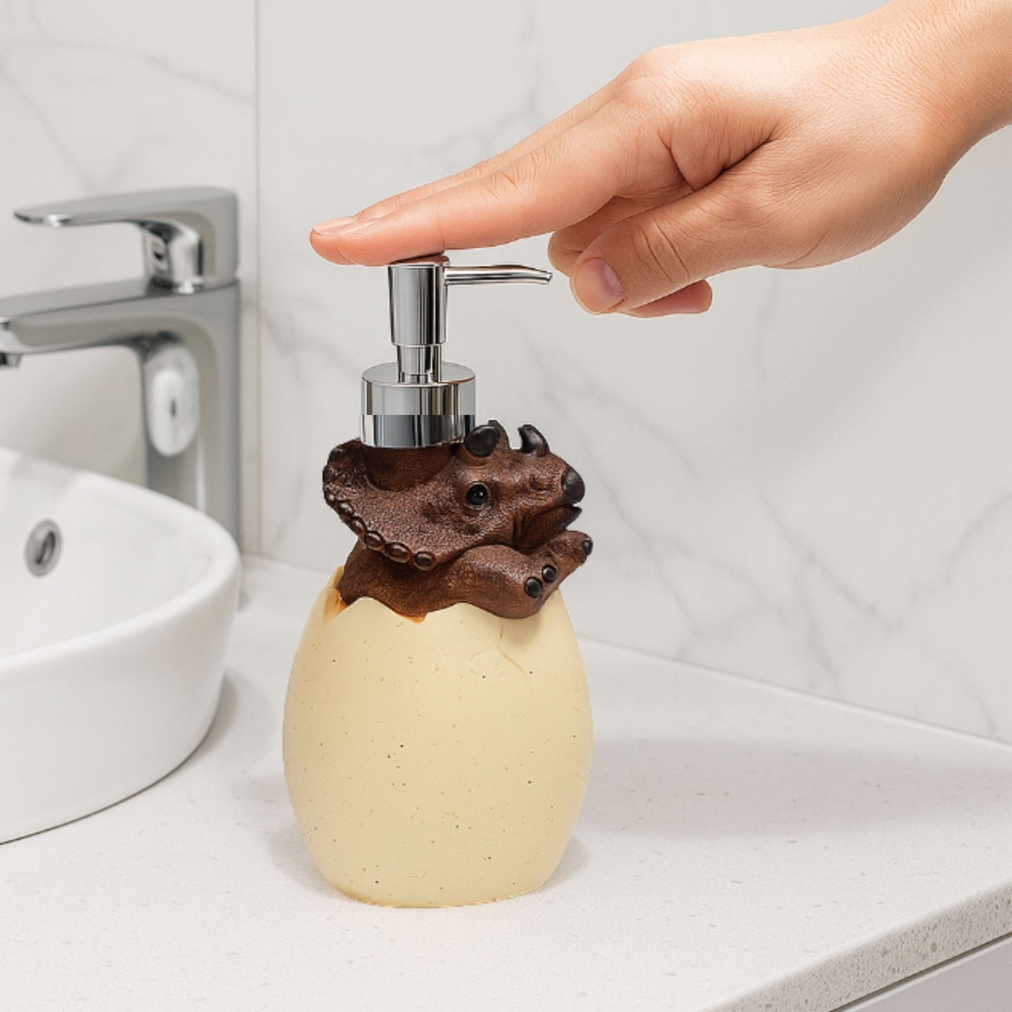 Brown Dino Egg Soap Dispenser – Handcrafted Polyresin Bathroom Accessory | Look Mumma