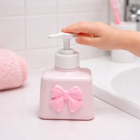 Pink Bow Soap Dispenser – Elegant Polyresin Bathroom Accessory | Look Mumma