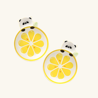 Panda Lemon Slice Ceramic Plate – Handcrafted Fruit & Animal Kids Dinnerware | Look Mumma