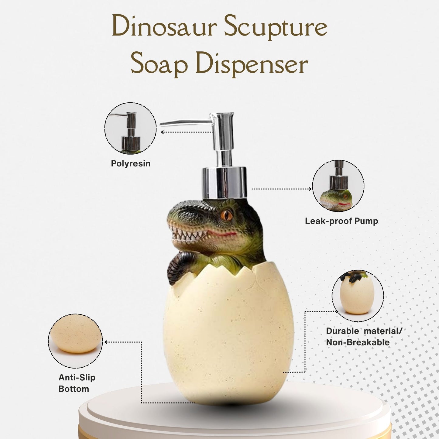 Green Dino Egg Soap Dispenser – Handcrafted Polyresin Bathroom Accessory | Look Mumma