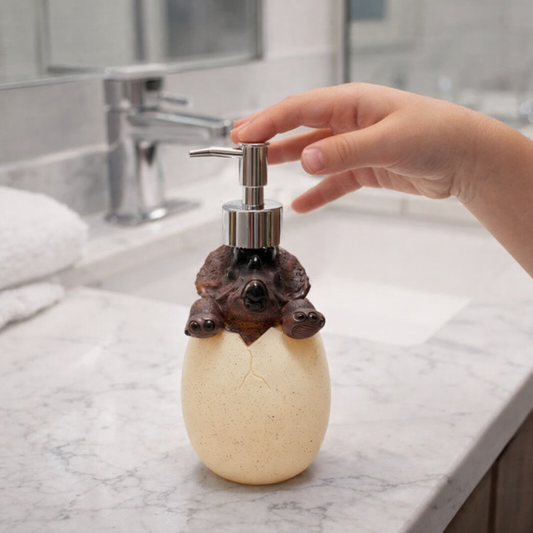 Brown Dino Egg Soap Dispenser – Handcrafted Polyresin Bathroom Accessory | Look Mumma