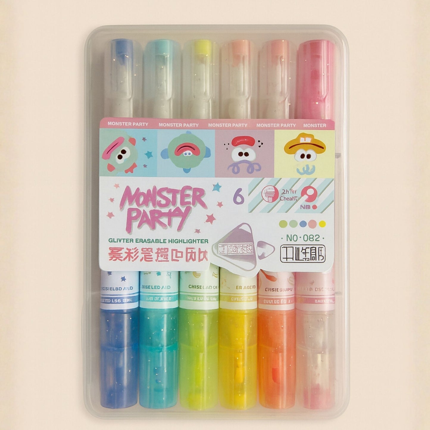 Monster Party Glitter Erasable Highlighter Set (6-piece) | Look Mumma