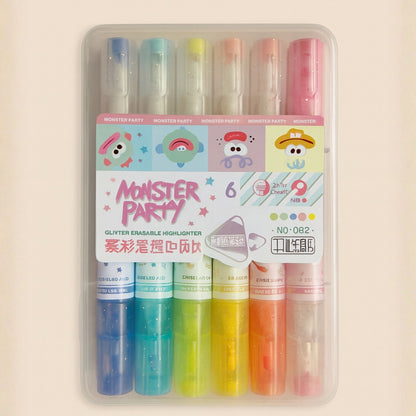 Monster Party Glitter Erasable Highlighter Set (6-piece) | Look Mumma