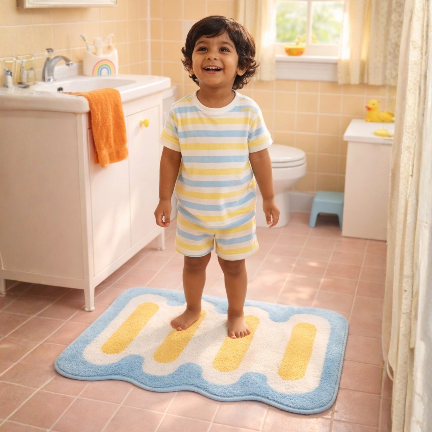 Groovy Wave Abstract Floor Mat / Rug – Handcrafted Retro Kids Room Decor | Look Mumma