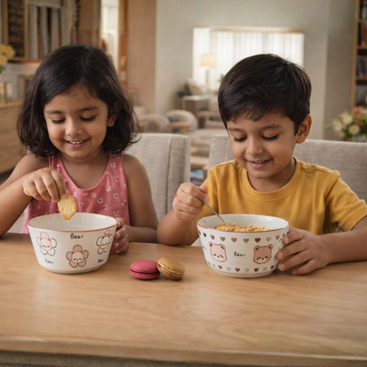 Set of 2 Twin Bear Heart Ceramic Bowl / Dessert Dish – Handcrafted Lovely Kids Tableware | Look Mumma
