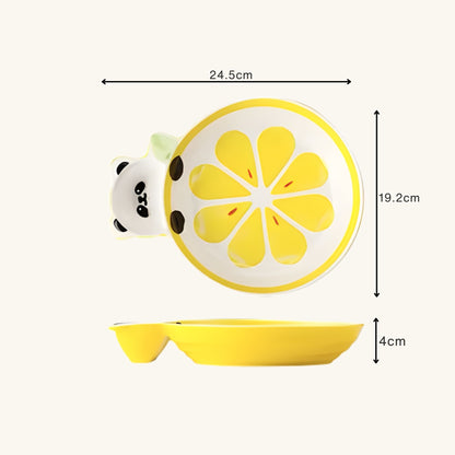 Panda Lemon Slice Ceramic Plate – Handcrafted Fruit & Animal Kids Dinnerware | Look Mumma