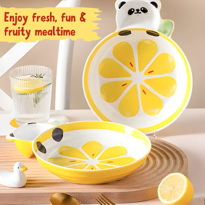 Panda Lemon Slice Ceramic Plate – Handcrafted Fruit & Animal Kids Dinnerware | Look Mumma