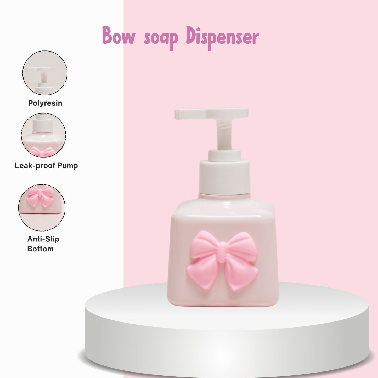 Pink Bow Soap Dispenser – Elegant Polyresin Bathroom Accessory | Look Mumma