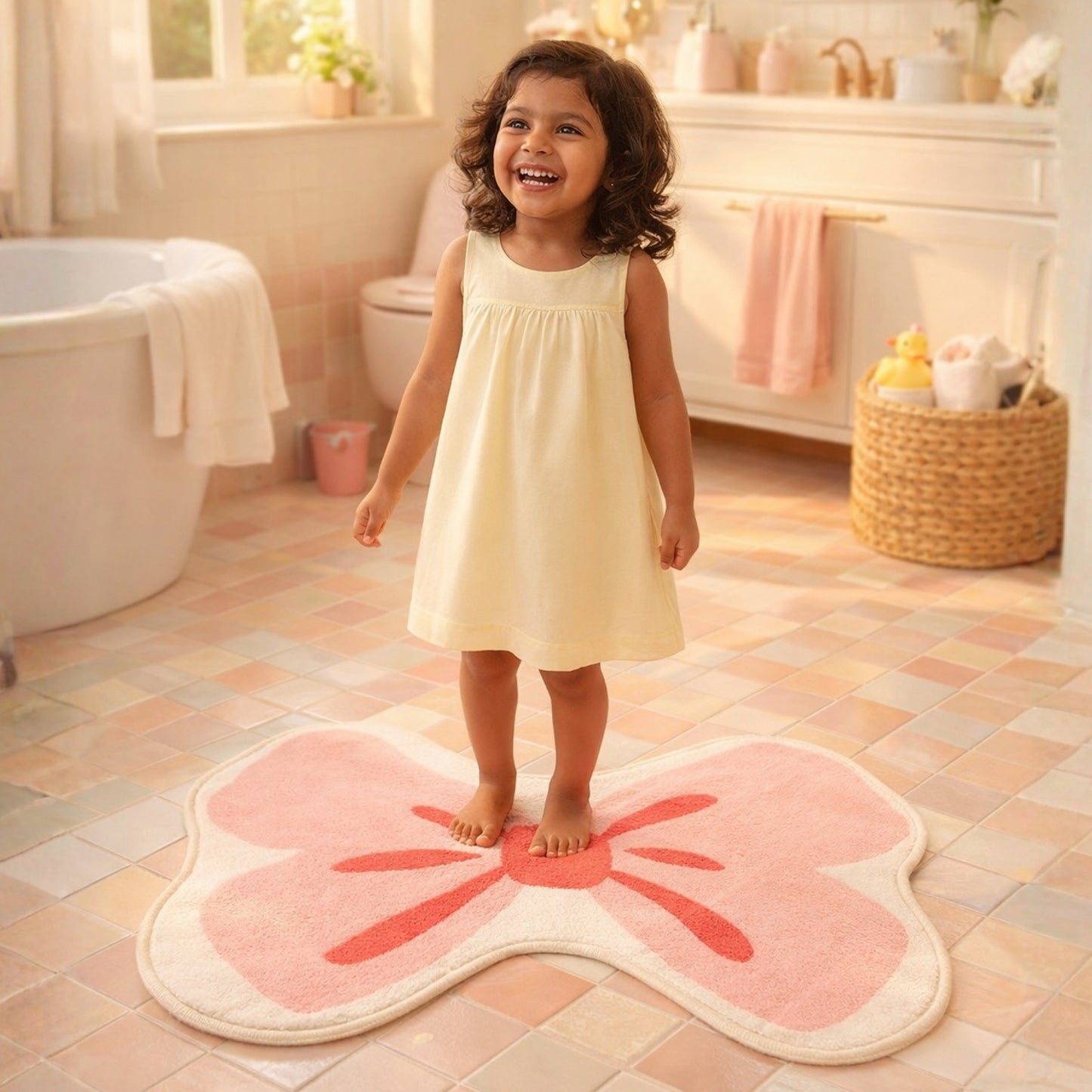 Pretty Pink Bow Kids Rug – Cute Bow-Themed Play Mat | Look Mumma