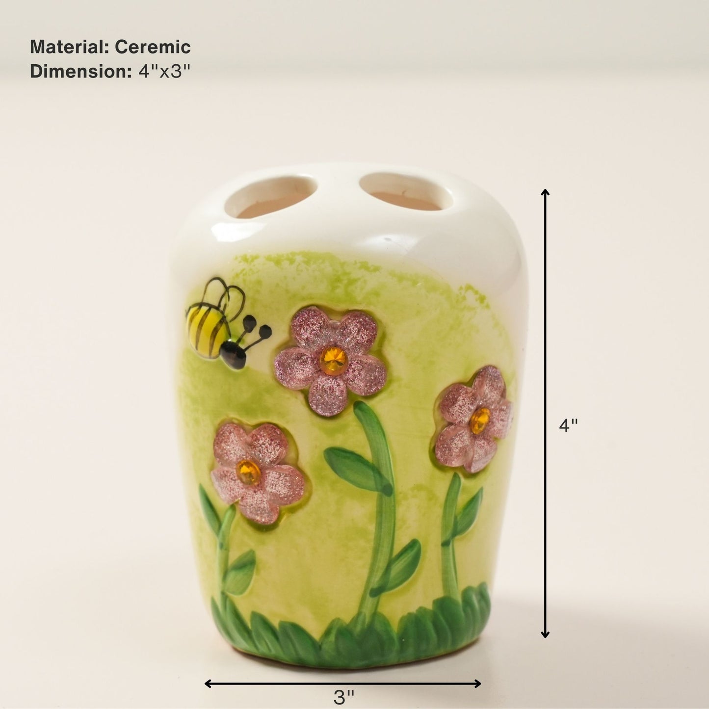 Green Flower & Bee Ceramic Bathroom Set | Look Mumma