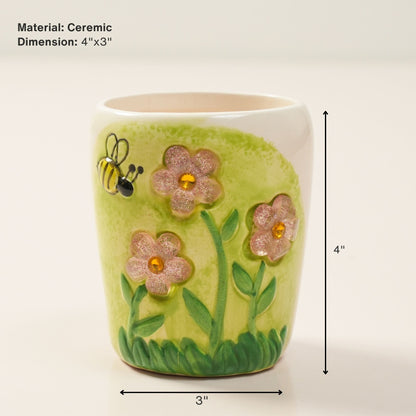 Green Flower & Bee Ceramic Bathroom Set | Look Mumma
