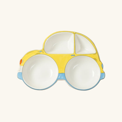 Yellow Speedy Car Ceramic Plate – Handcrafted Race Car Kids Dinnerware | Look Mumma