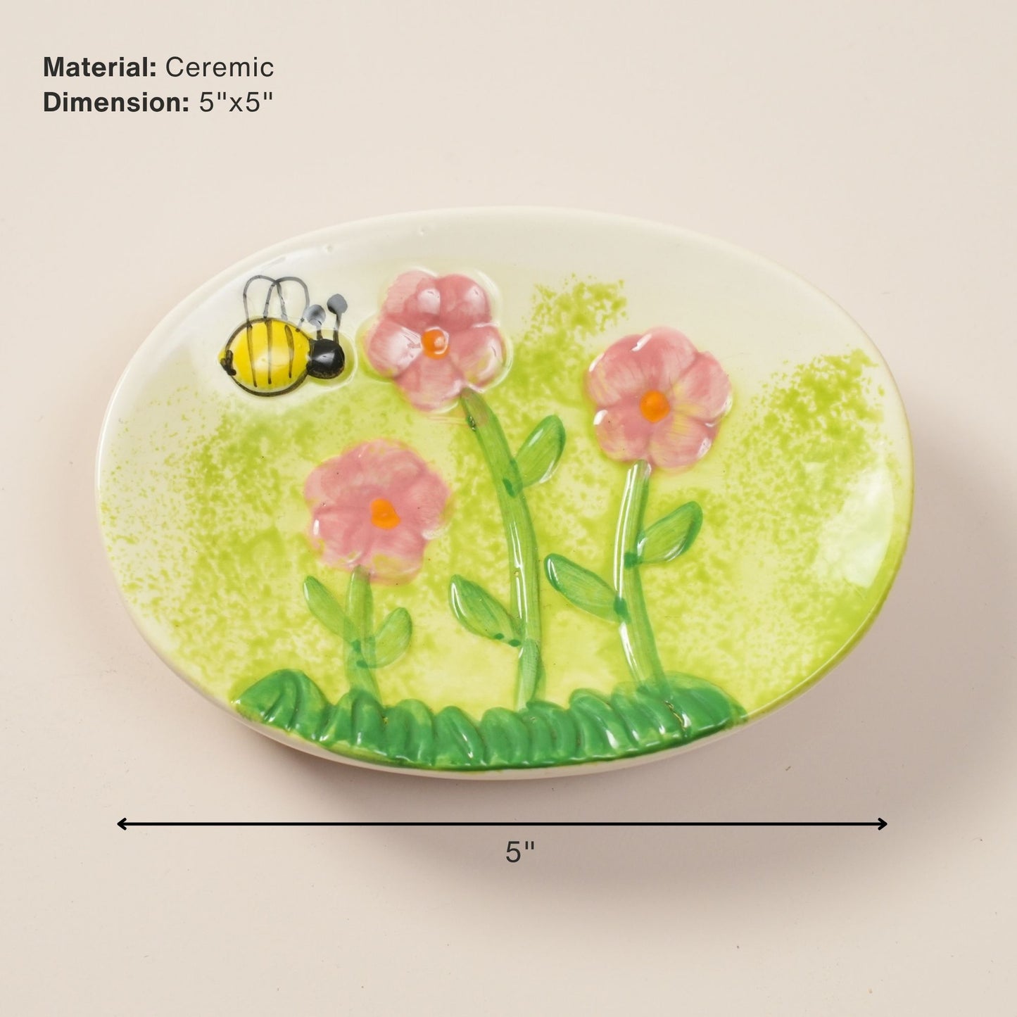 Green Flower & Bee Ceramic Bathroom Set | Look Mumma