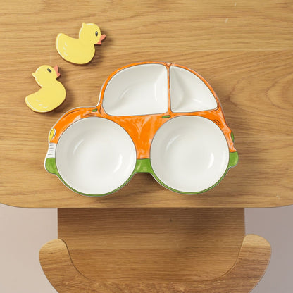 Orange Speedy Car Ceramic Plate – Handcrafted Race Car Kids Dinnerware | Look Mumma