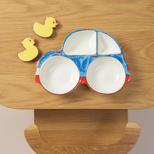 Blue Speedy Car Ceramic Plate – Handcrafted Race Car Kids Dinnerware | Look Mumma
