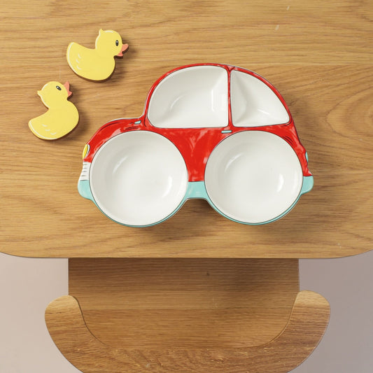 Red Speedy Car Ceramic Plate – Handcrafted Race Car Kids Dinnerware | Look Mumma