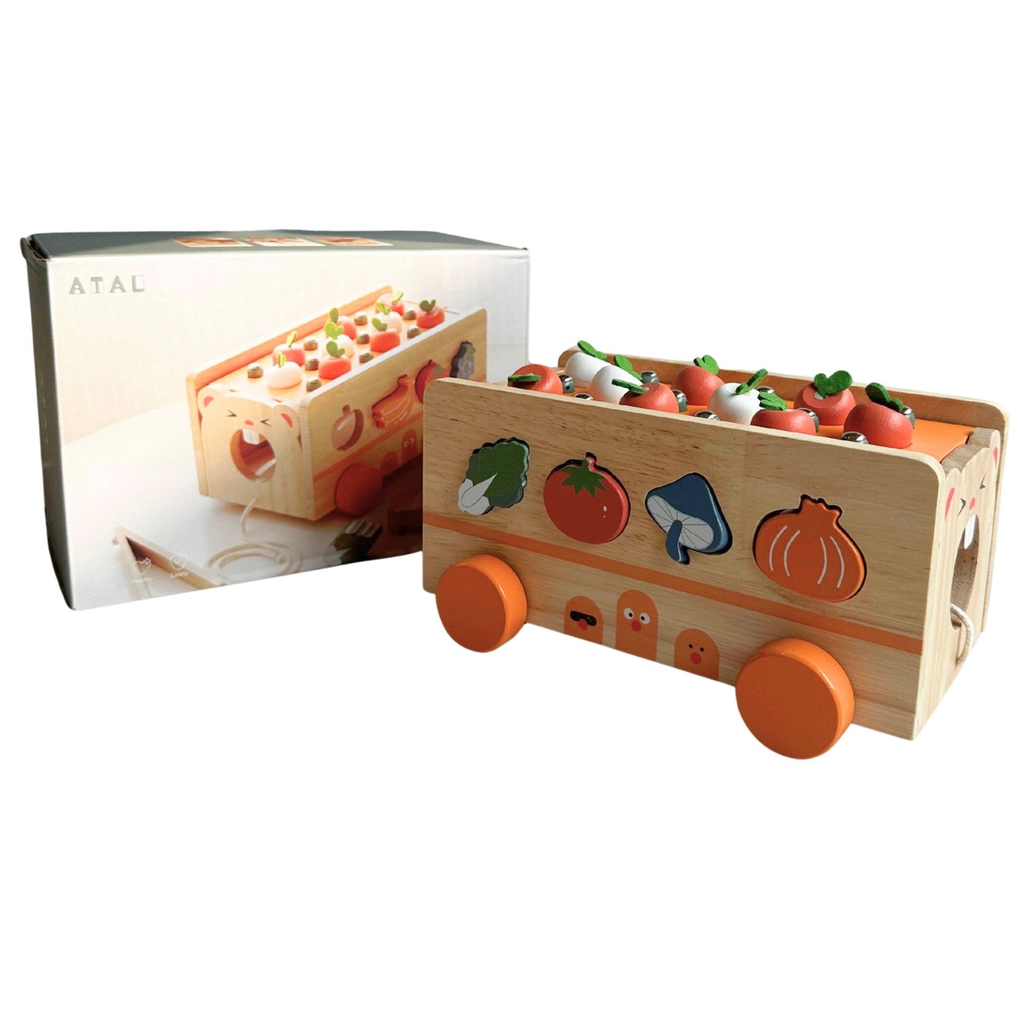 Wooden Vegetable Sorting Toy Bus | Look Mumma
