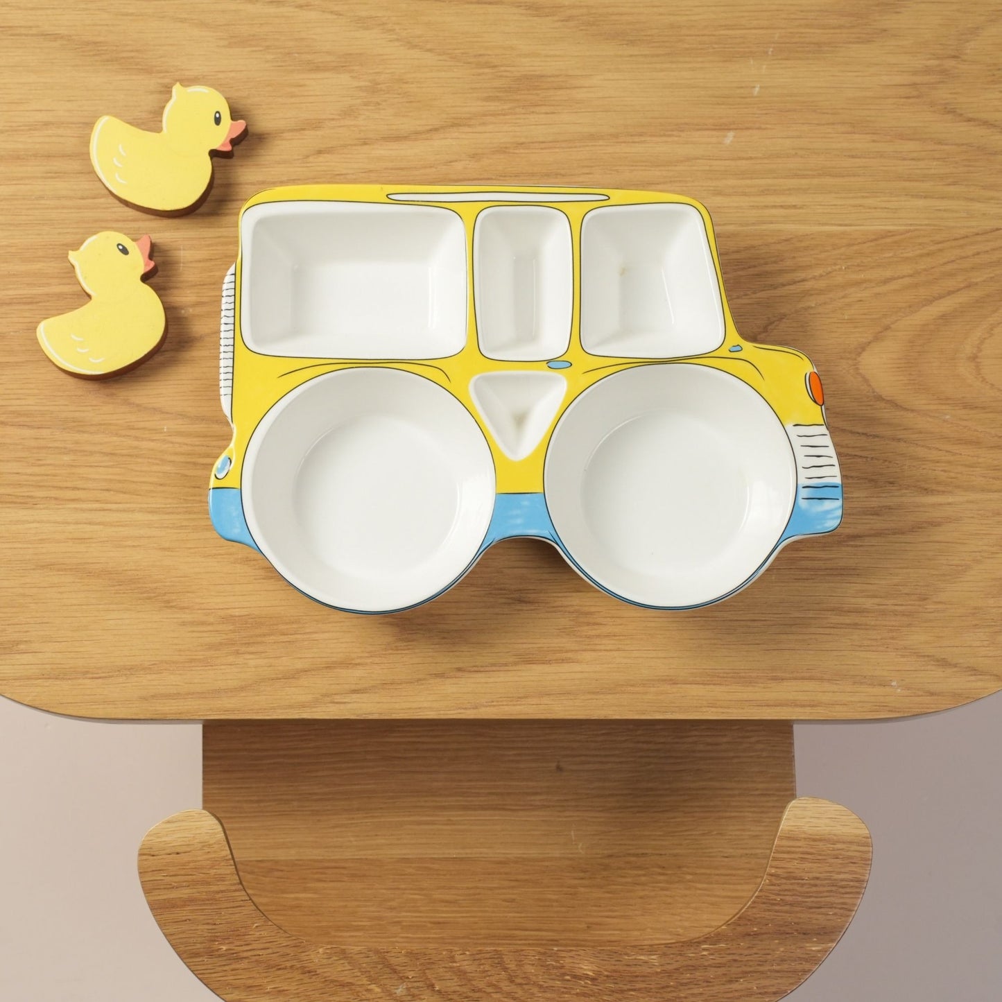 Yellow Car Ceramic Plate – Handcrafted Kids Dinnerware | Look Mumma