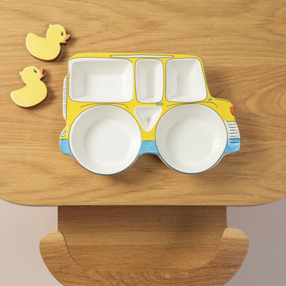 Yellow Car Ceramic Plate – Handcrafted Kids Dinnerware | Look Mumma