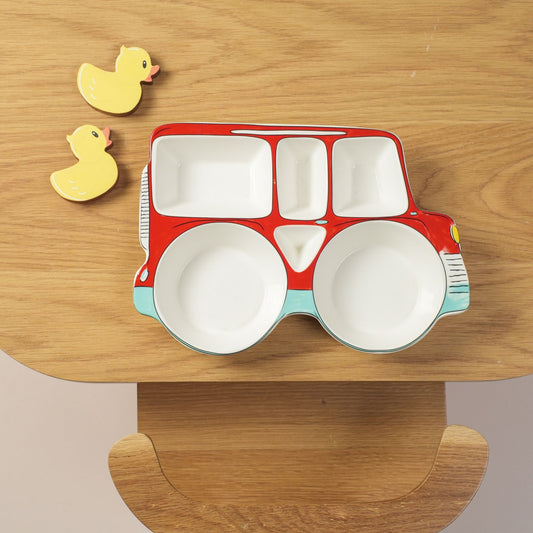 Red Car Ceramic Plate – Handcrafted Kids Dinnerware | Look Mumma