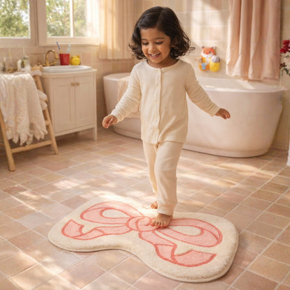 Pretty Bow Ribbon Abstract Floor Mat / Rug – Pastel Pink Kids Room Decor | Look Mumma