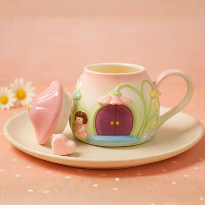 Enchanted Fairy House Ceramic Mug with Lid – Handcrafted Magical Kids Room Decor & Tableware | Look Mumma