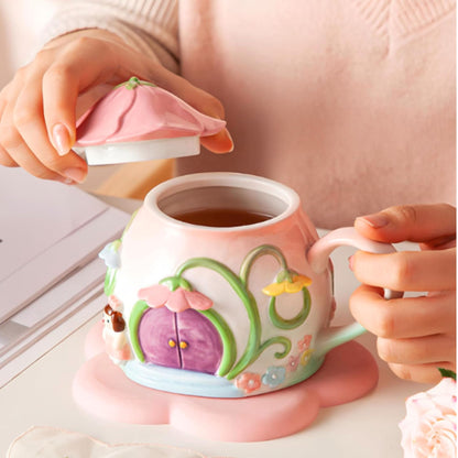 Enchanted Fairy House Ceramic Mug with Lid – Handcrafted Magical Kids Room Decor & Tableware | Look Mumma