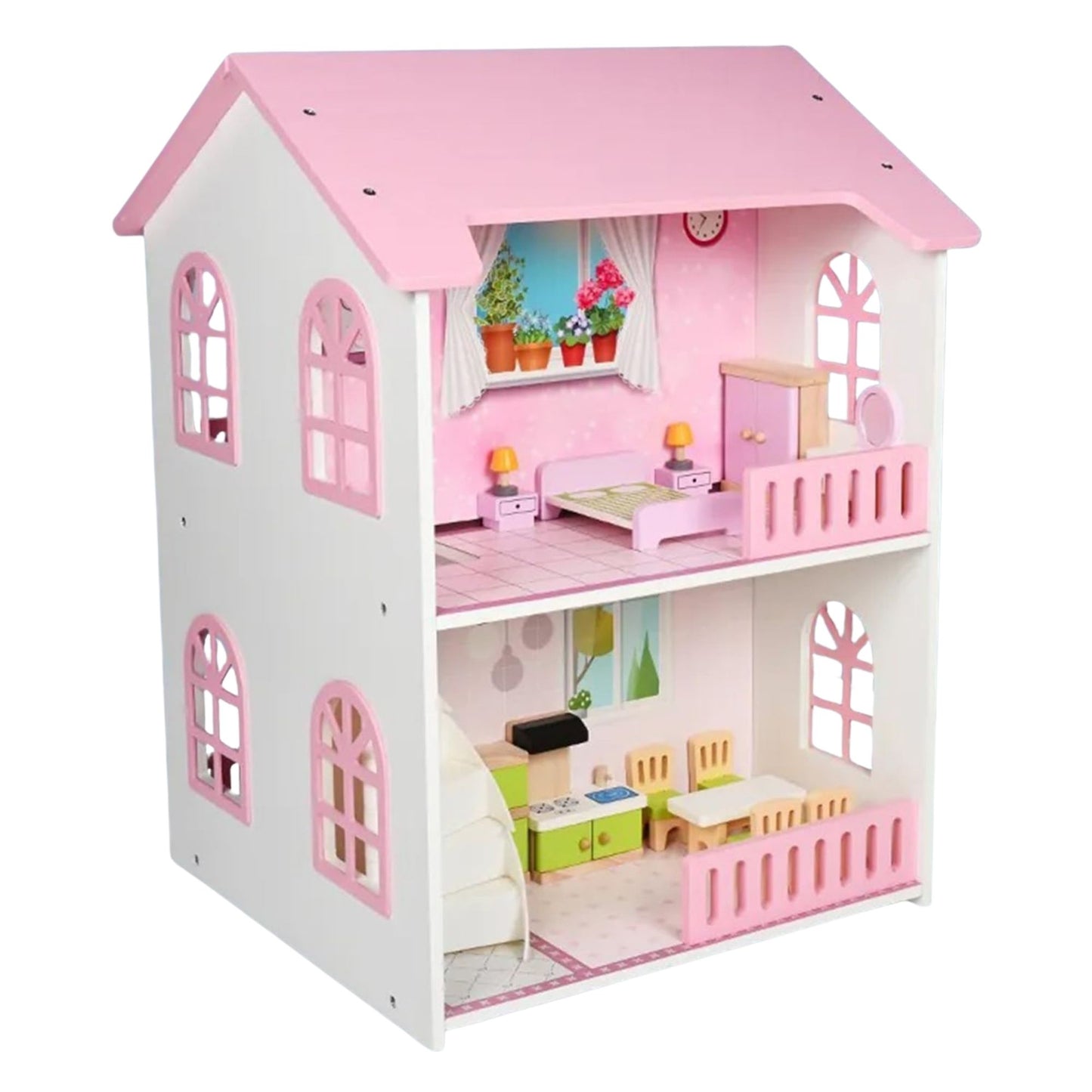 Wooden Dollhouse with Furniture | Look Mumma