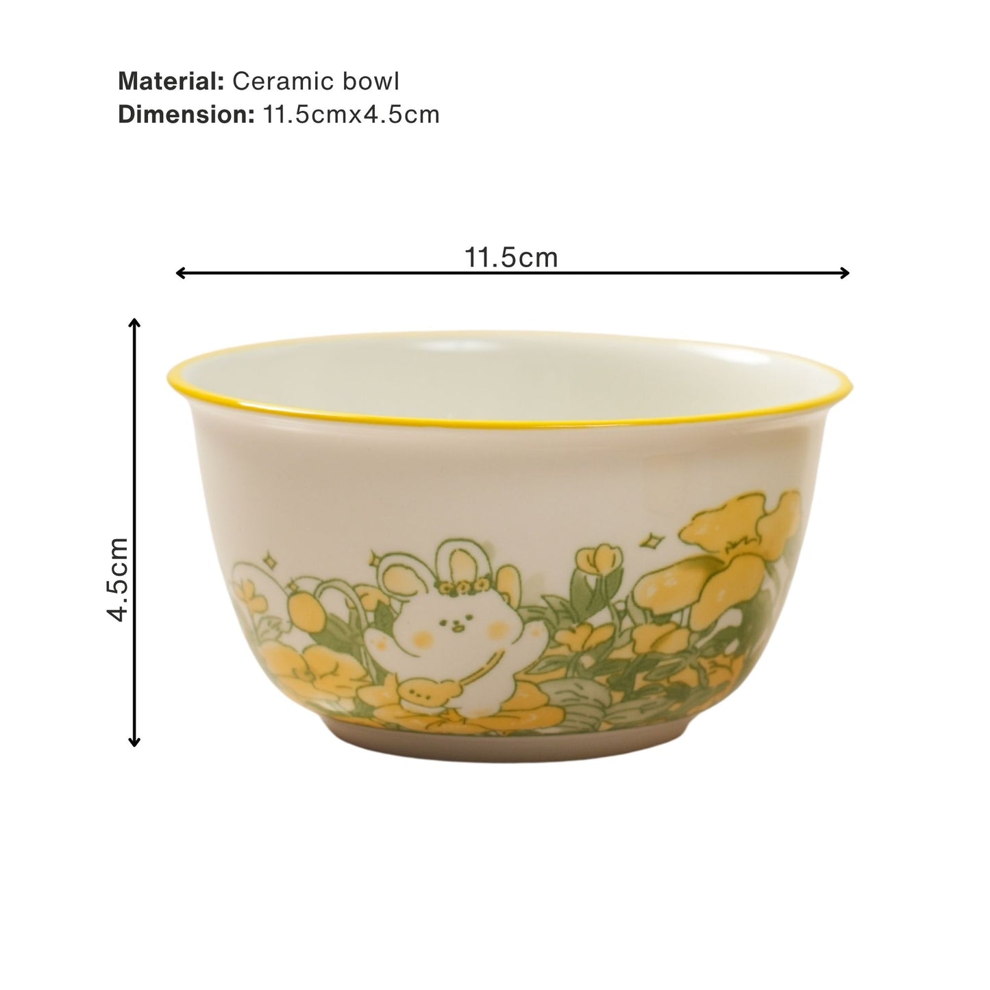 Set of 2 Bunny Floral Ceramic Snack Bowl / Dessert Dish – Handcrafted Lovely Kids Tableware| Look Mumma