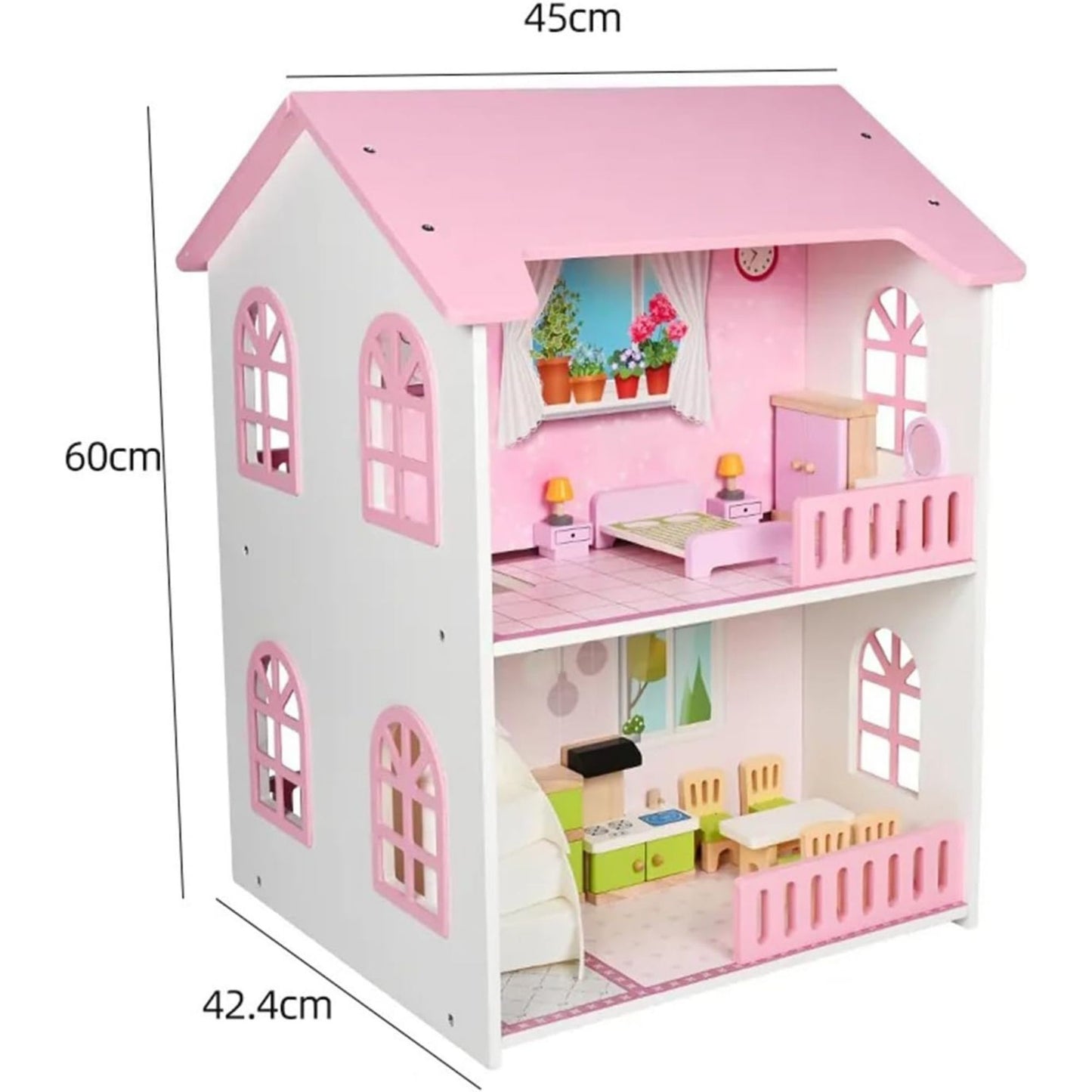 Wooden Dollhouse with Furniture | Look Mumma