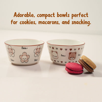 Set of 2 Twin Bear Heart Ceramic Bowl / Dessert Dish – Handcrafted Lovely Kids Tableware | Look Mumma