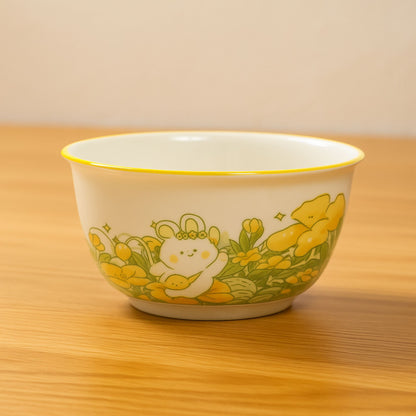 Set of 2 Bunny Floral Ceramic Snack Bowl / Dessert Dish – Handcrafted Lovely Kids Tableware| Look Mumma