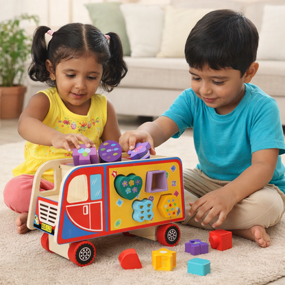 Wooden Shape Sorter Bus Toy | Look Mumma