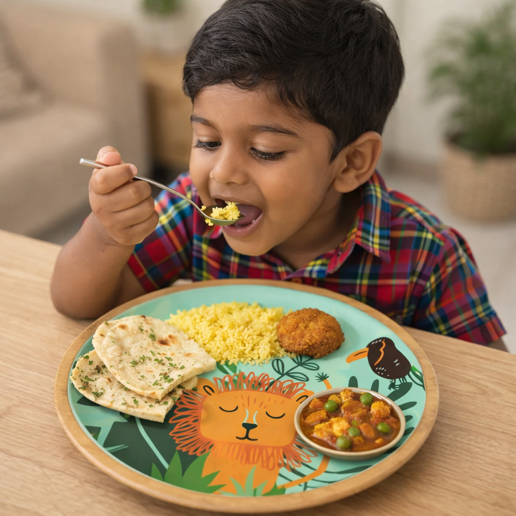 Sleepy Lion Jungle Wood  Plate– Handcrafted Safari Kids Dinnerware | Look Mumma