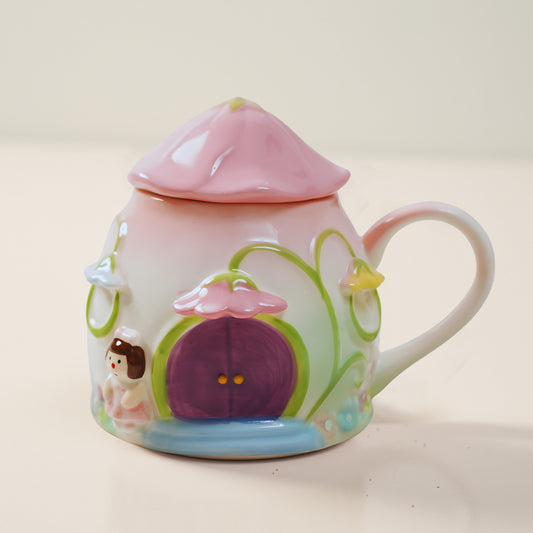 Enchanted Fairy House Ceramic Mug with Lid – Handcrafted Magical Kids Room Decor & Tableware | Look Mumma